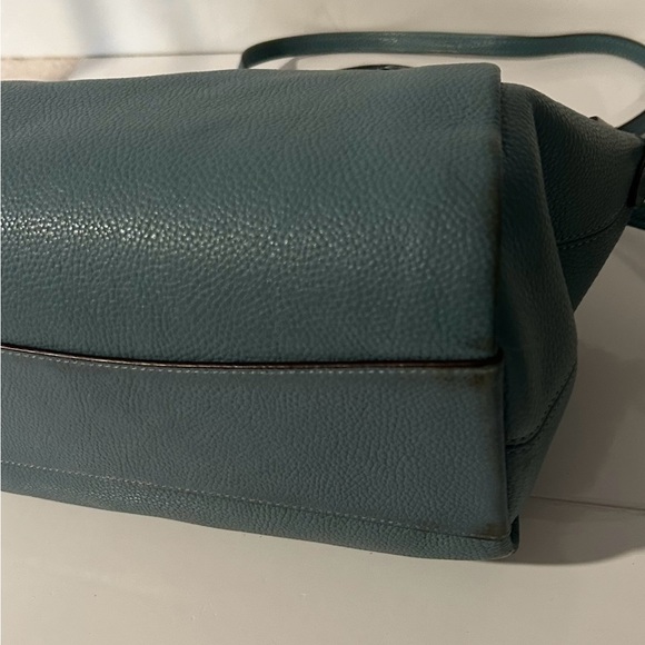 Coach Teal Blue Pebbled Leather Satchel Crossbody Structured Designer Handbag - Picture 11 of 14